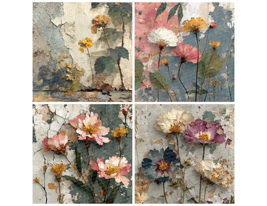 Preview layout showing Kiefer Textured Floral papers arranged as background pages for junk journals and mixed media crafts