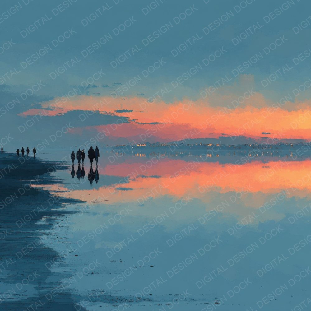 Dusk Beach Silhouette Background Digital Paper Pack (DDD000266)