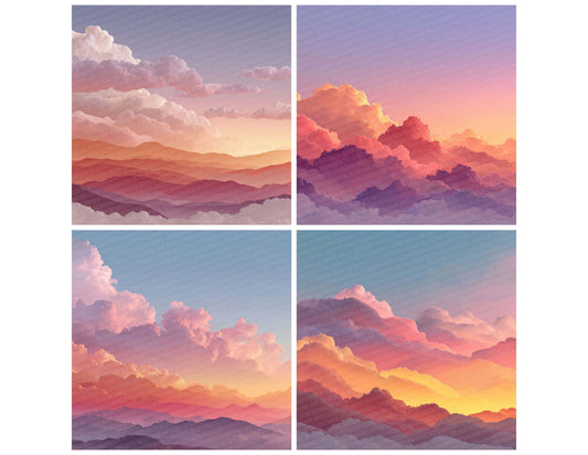 Preview layout showing Minimal Gradient Sunset papers arranged as background pages for junk journals and mixed media crafts