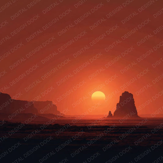 Rocky Shore Sunset Background Digital Paper Pack (DDD000277)