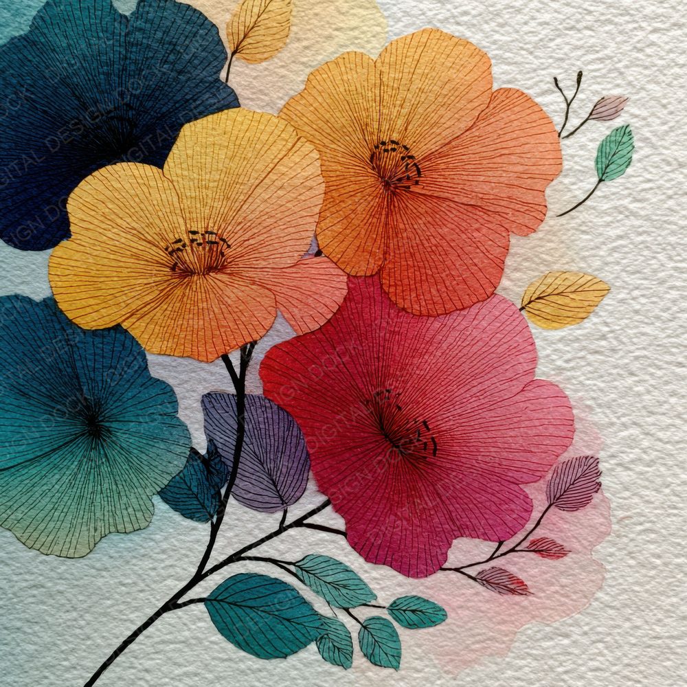 Quiet Floral Rainbow Background Digital Paper Pack (DDD000314)