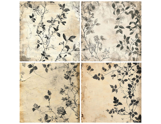 Preview layout showing Aged Botanical Study papers arranged as background pages for junk journals and mixed media crafts