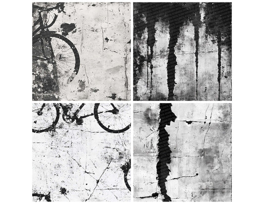 Preview layout showing Bike Grunge Marks papers arranged as background pages for junk journals and mixed media crafts