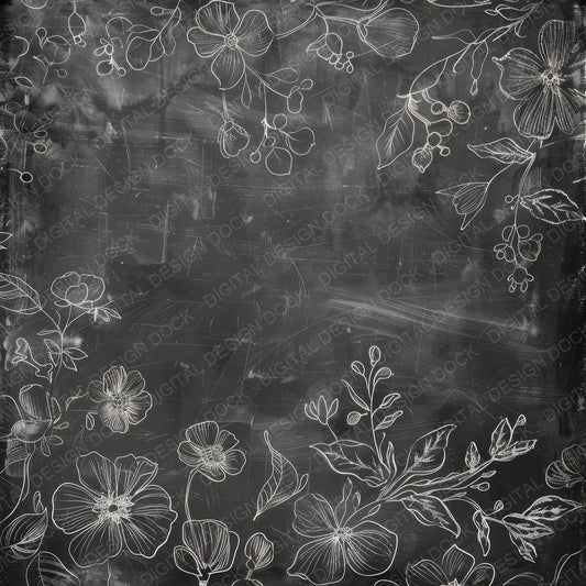 Black Chalkboard Floral Digital Paper Pack (DDD000377)