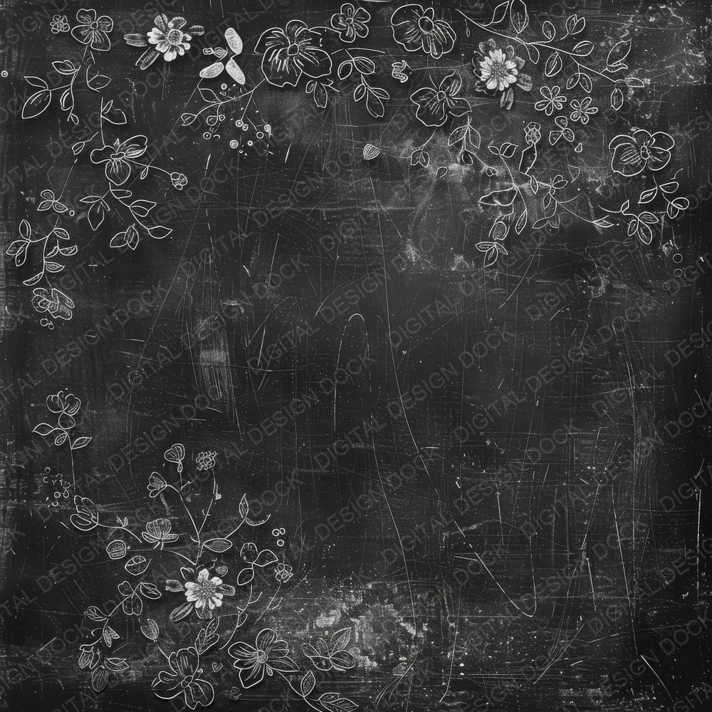 Black Chalkboard Floral Digital Paper Pack (DDD000377)