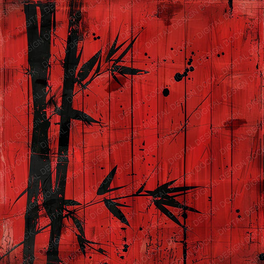 Bold Crimson Red Bamboo Digital Paper Pack (DDD000388)