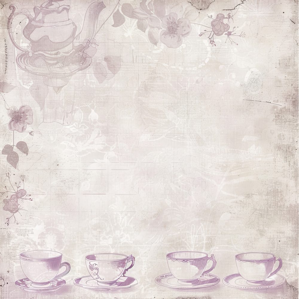 Cream Floral Teacups Digital Paper Pack (DDD000432)