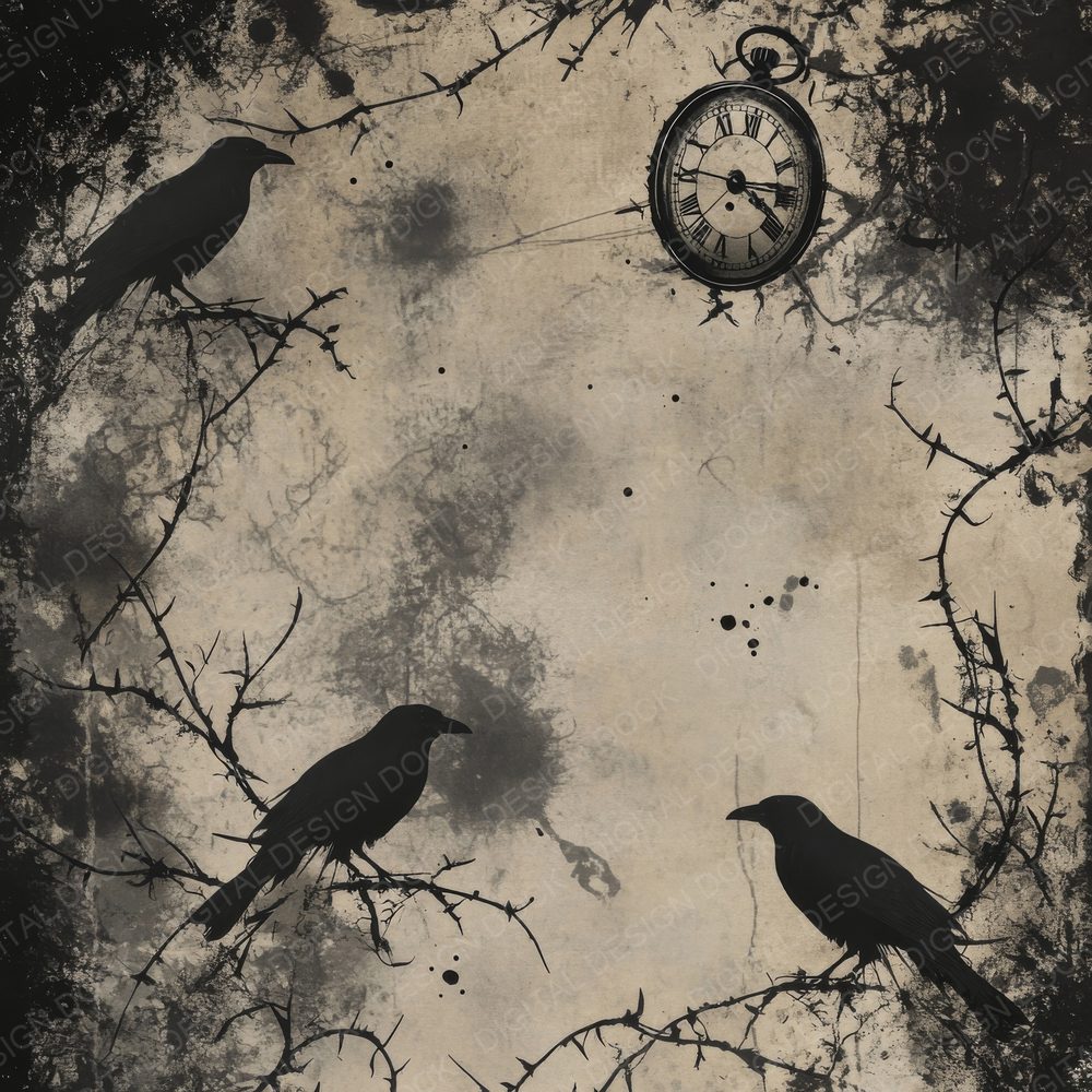 Crows and Pocket Watches Digital Paper Pack (DDD000436)