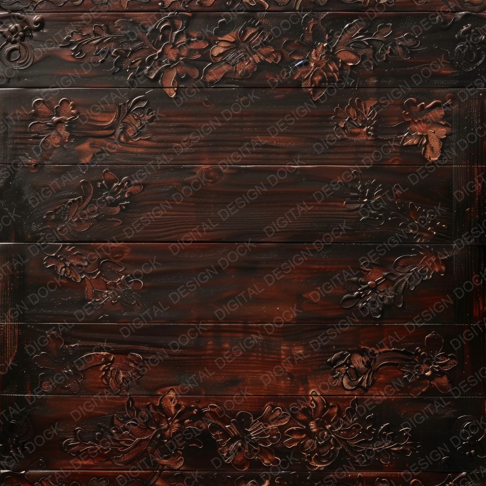 Dark Mahogany Floral Carvings Digital Paper Pack (DDD000452)
