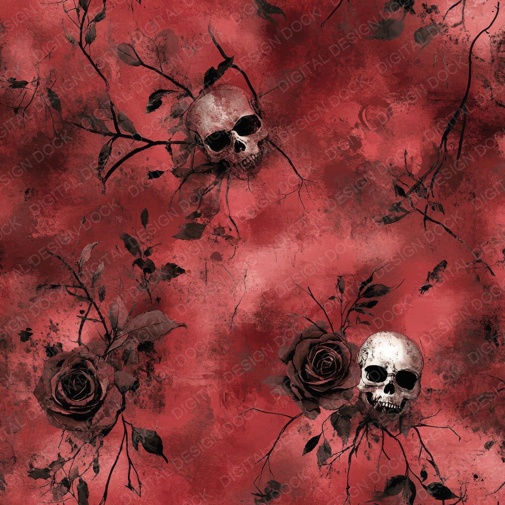 Deep Crimson Gothic Skulls Digital Paper Pack (DDD000456)