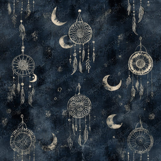 Deep Navy Boho Dreamcatchers Digital Paper Pack (DDD000460)
