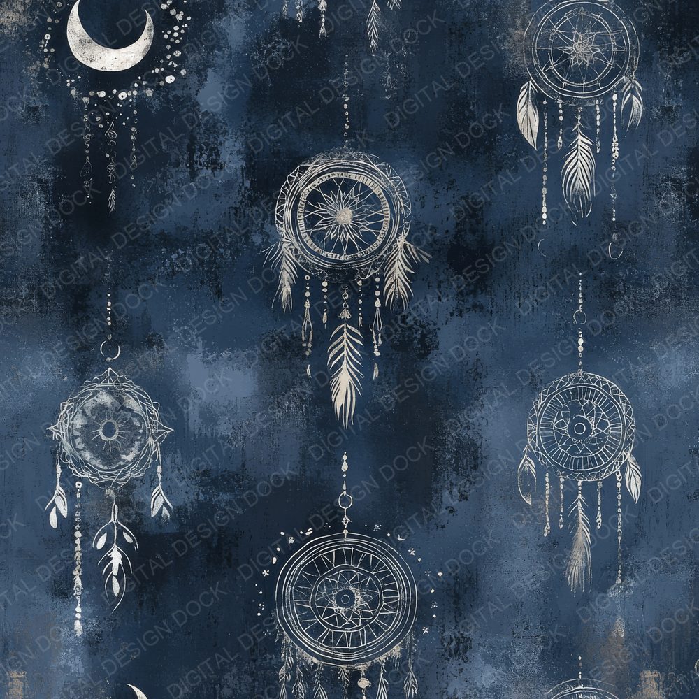 Deep Navy Boho Dreamcatchers Digital Paper Pack (DDD000460)