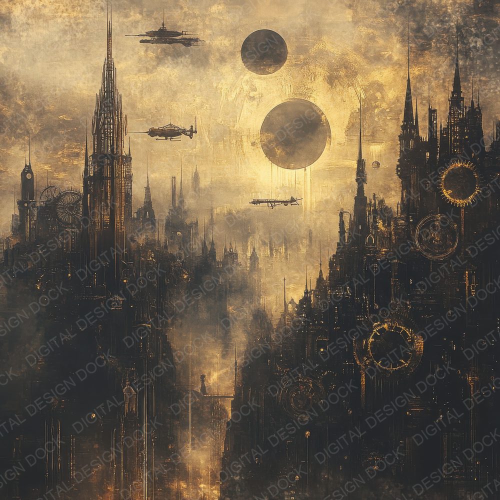 Gilded Steam City Background Digital Paper Pack (DDD000534)