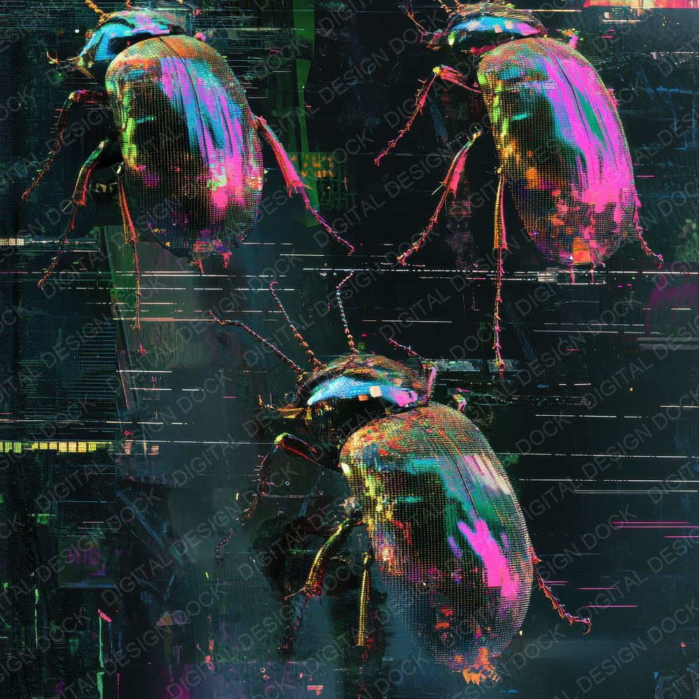 Glitch Beetle Swarm Background Digital Paper Pack (DDD000535)