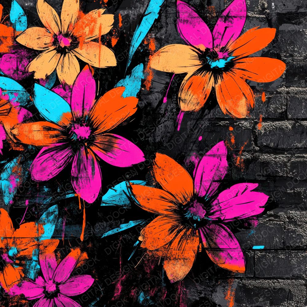 Graffiti Wildflowers Background Digital Paper Pack (DDD000548)