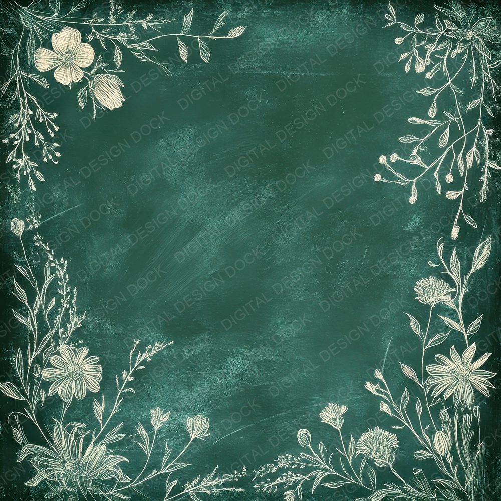 Green Chalk Wildflowers Background Digital Paper Pack (DDD000550)