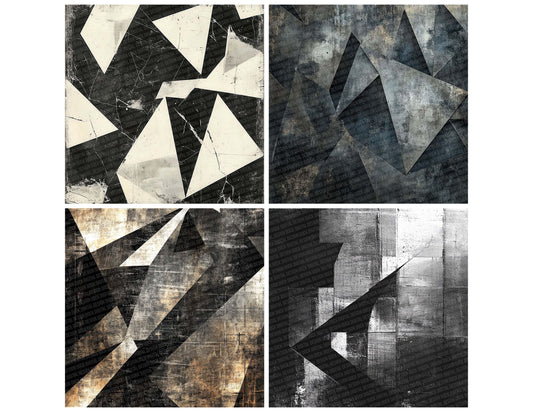 Preview layout showing Grunge Geometric Grid papers arranged as background pages for junk journals and mixed media crafts