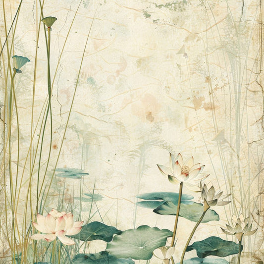 Lotus Flowers and Lily Pads Background Digital Paper Pack (DDD000588)
