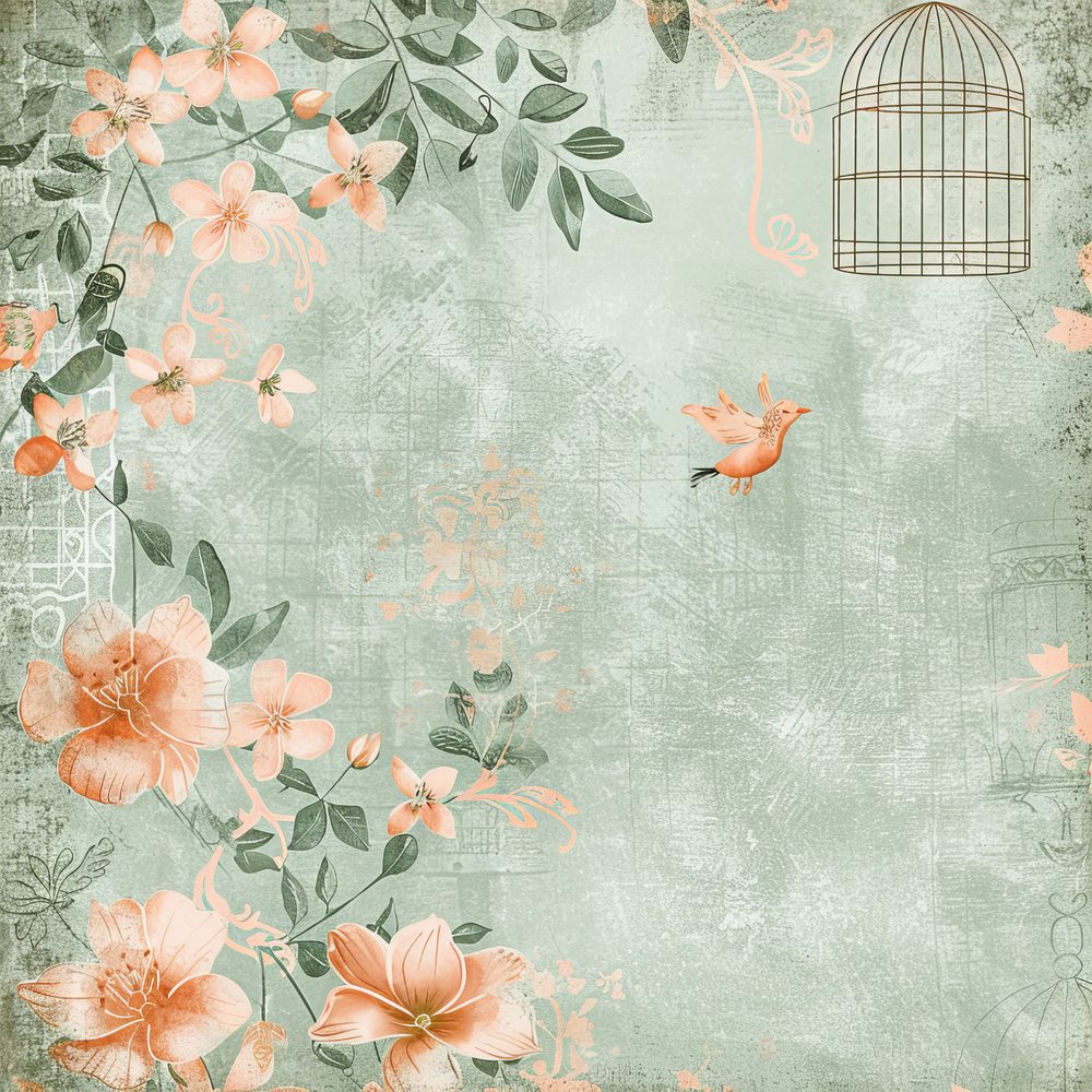 Mint and Peach Plaid Pattern Birdcage Background Digital Paper Pack (DDD000614)