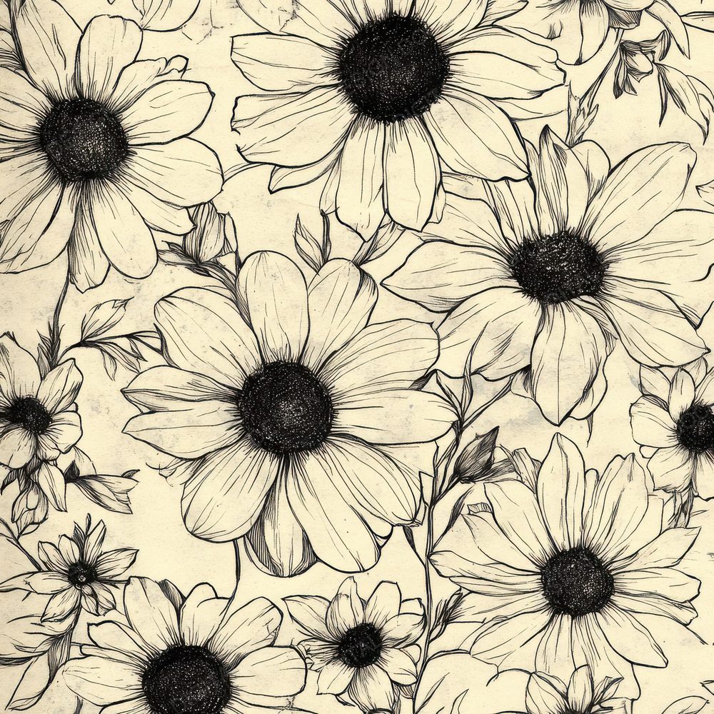 Mono Sketch Florals Background Digital Paper Pack (DDD000620)