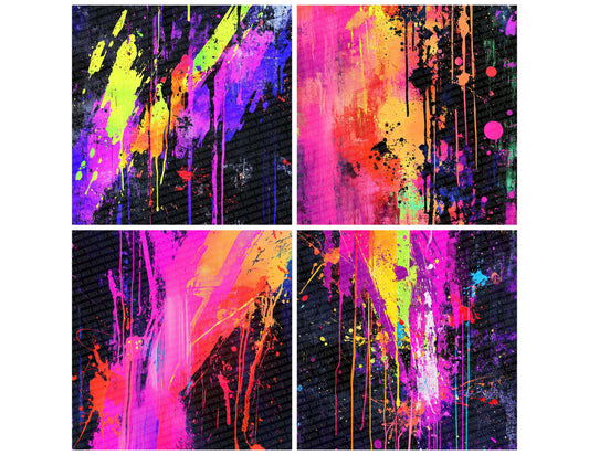 Preview layout showing Neon Chaos Drips papers arranged as background pages for junk journals and mixed media crafts