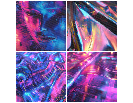 Preview layout showing Neon Cyber Leather papers arranged as background pages for junk journals and mixed media crafts