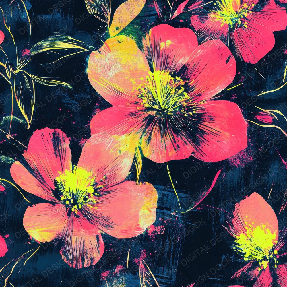 Neon Night Flowers Background Digital Paper Pack (DDD000640)