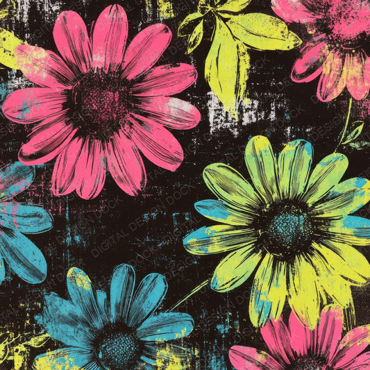 Neon Pop Flowers Background Digital Paper Pack (DDD000641)