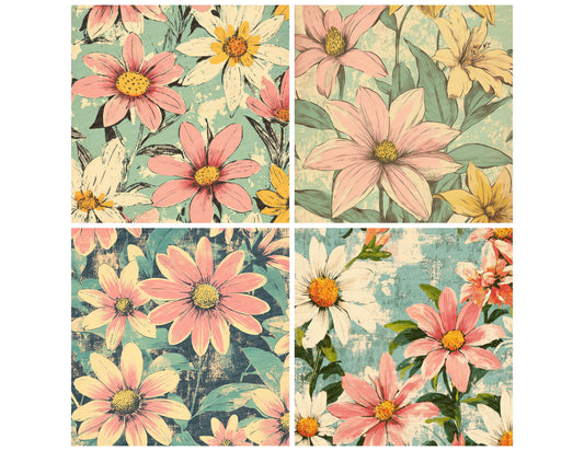 Preview layout showing Pastel Halftone Florals papers arranged as background pages for junk journals and mixed media crafts