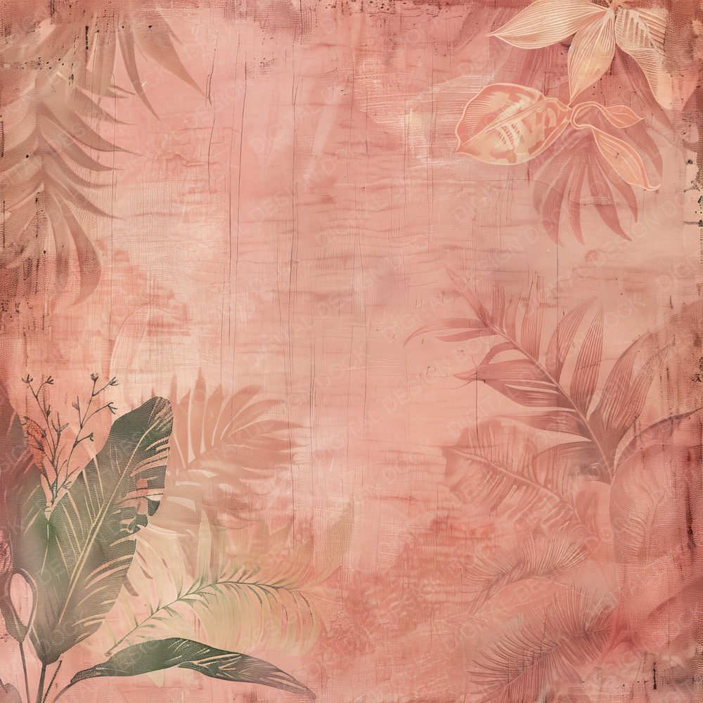 Pink Tropical Banana Leaves Background Digital Paper Pack (DDD000677)