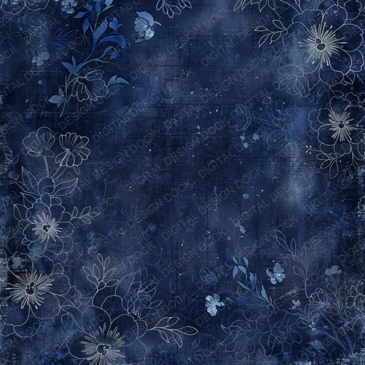 Rich Navy Damask Pattern Background Digital Paper Pack (DDD000702)