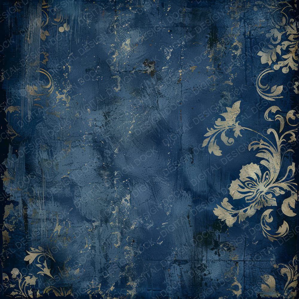 Rich Navy Damask Pattern Background Digital Paper Pack (DDD000702)