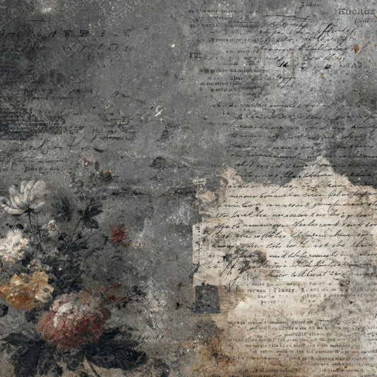 Charcoal Floral Stamp Ink Fold Digital Paper Pack (DDD000869)