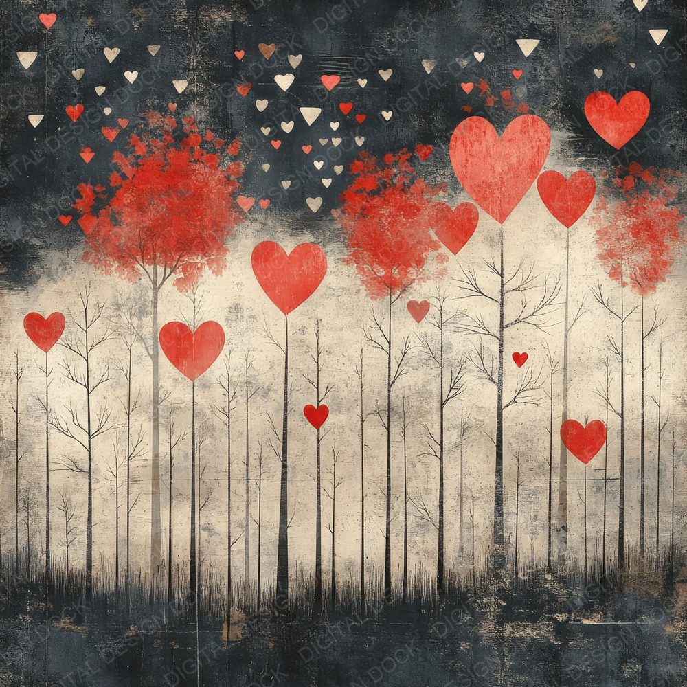 Charcoal Heart Tree Digital Paper Pack (DDD000874)