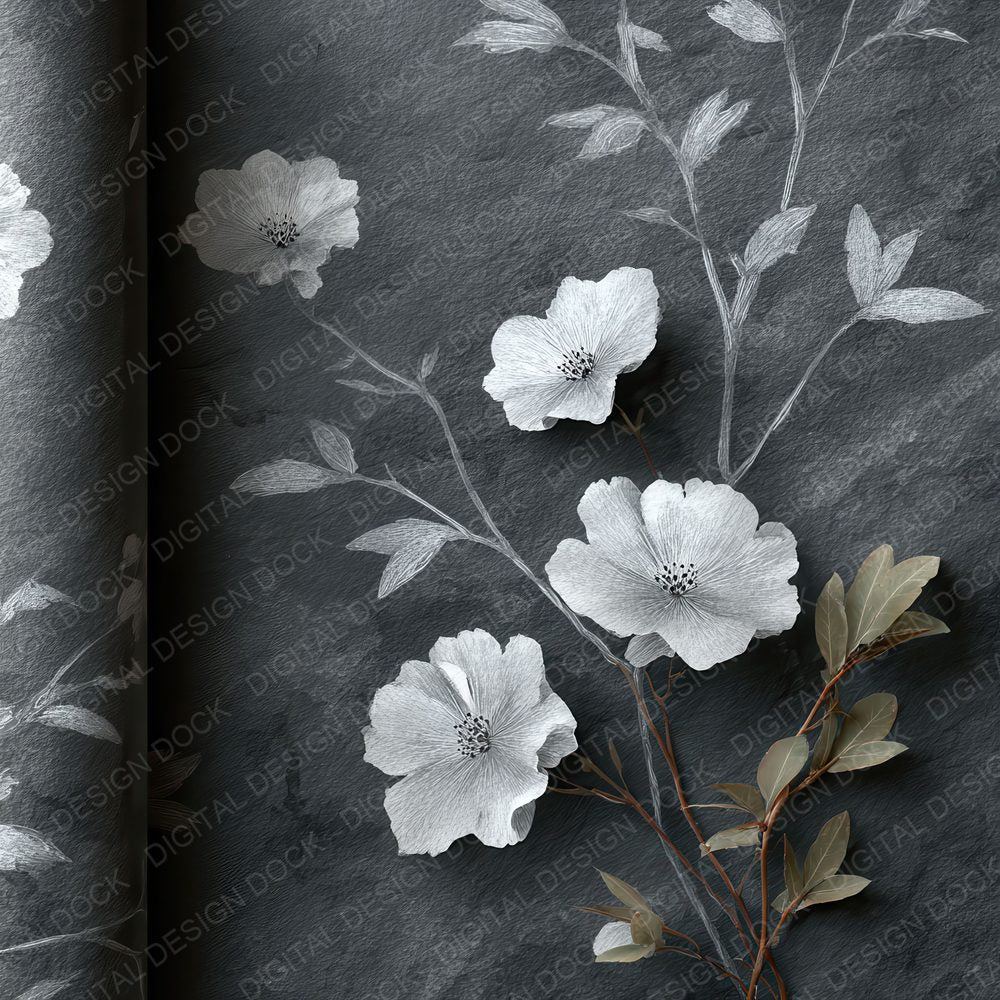 Charcoal White Stroke Floral Digital Paper Pack (DDD000885)