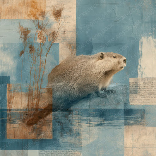Collage Beaver Wetland Habitat Digital Paper Pack (DDD001033)