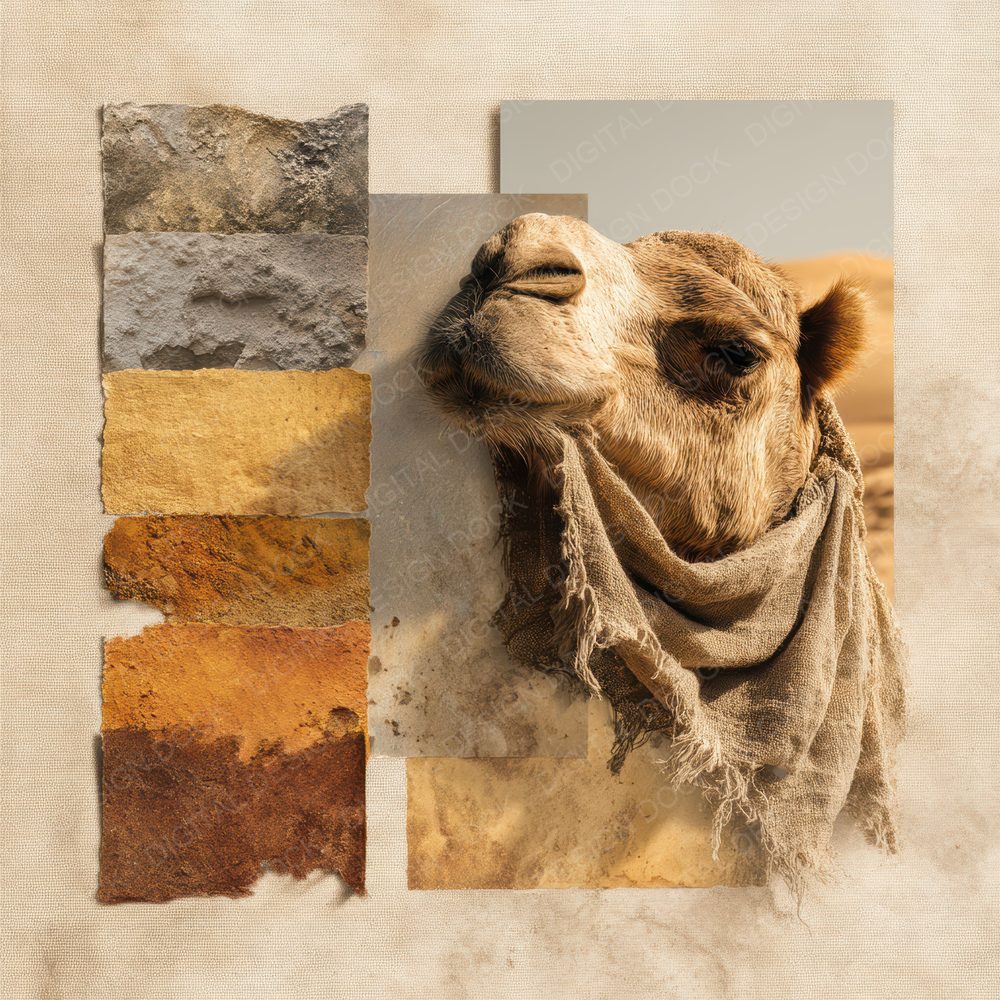 Collage Camel Desert Map Digital Paper Pack (DDD001038)