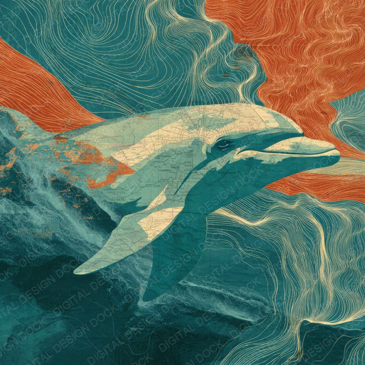 Collage Dolphin Ocean Fragment Digital Paper Pack (DDD001050)