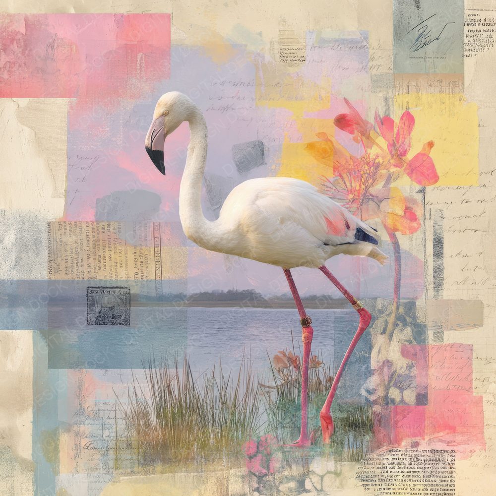 Collage Flamingo Wetland Texture Digital Paper Pack (DDD001063)