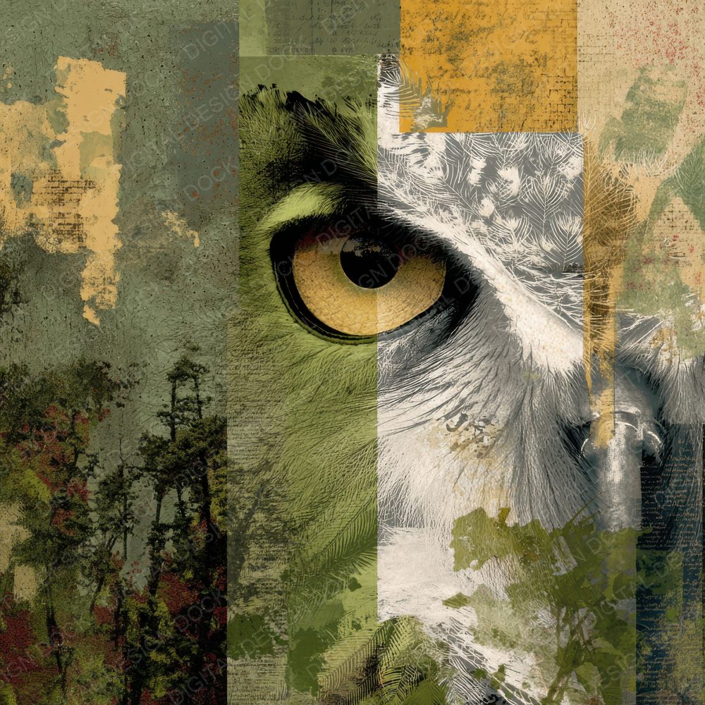 Collage Forest Owl Feathered Digital Paper Pack (DDD001065)