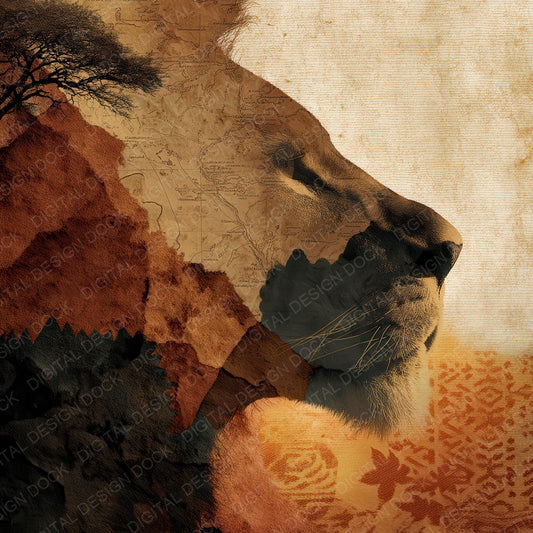 Collage Lion Savanna Layer Digital Paper Pack (DDD001088)