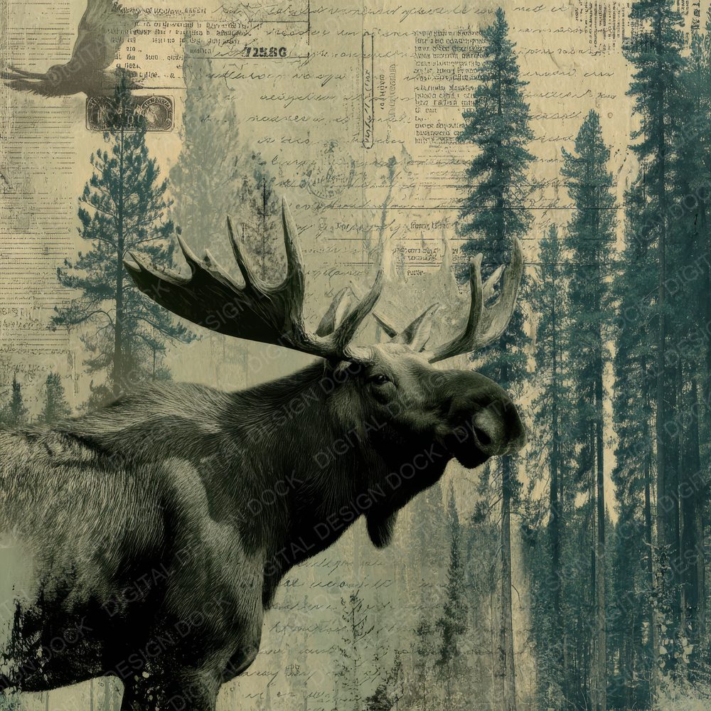 Collage Moose Boreal Habitat Digital Paper Pack (DDD001106)
