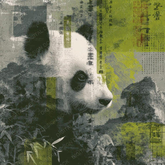 Collage Panda Chinese Forest Digital Paper Pack (DDD001123)