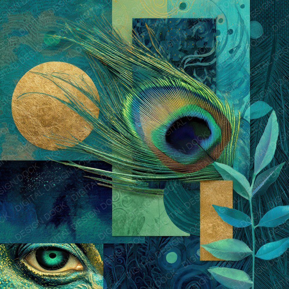 Collage Peacock Indian Forest Digital Paper Pack (DDD001130)
