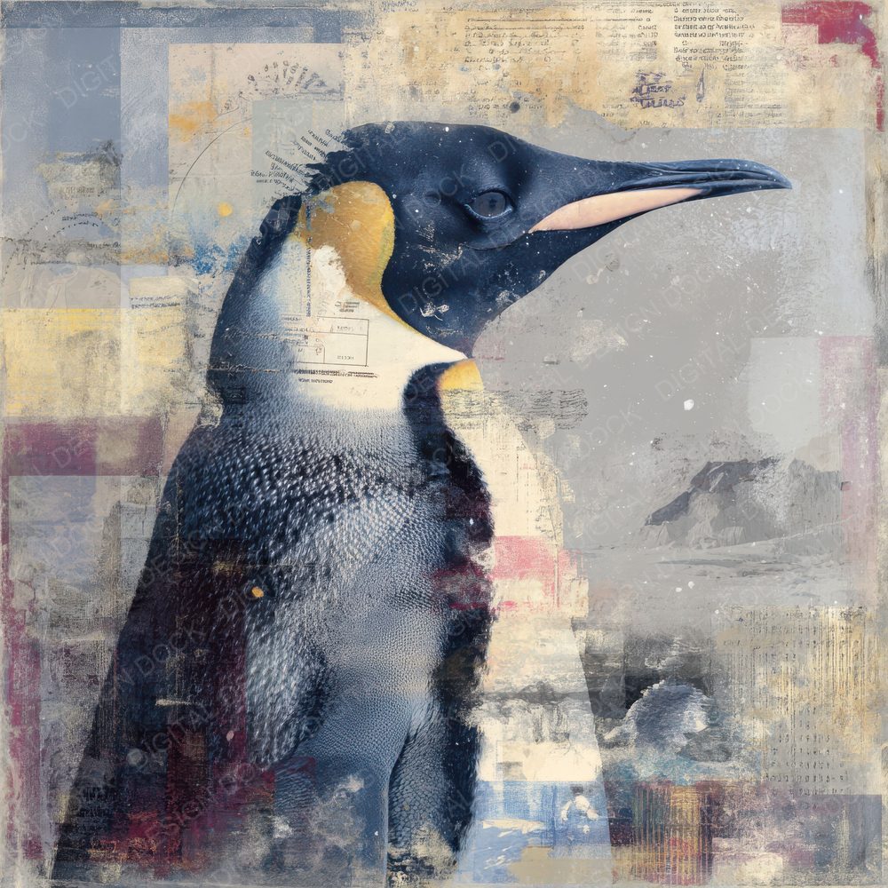 Collage Penguin Antarctic Abstract Digital Paper Pack (DDD001131)
