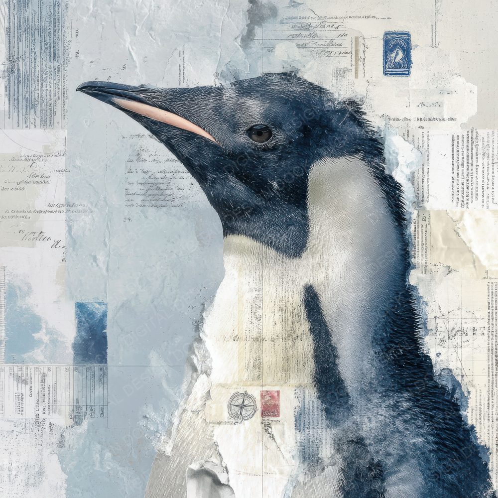 Collage Penguin Antarctic Chart Digital Paper Pack (DDD001132)