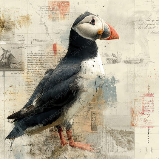 Collage Puffin Iceland Coastal Digital Paper Pack (DDD001135)