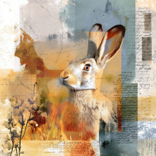 Collage Rabbit Meadow Garden Digital Paper Pack (DDD001136)