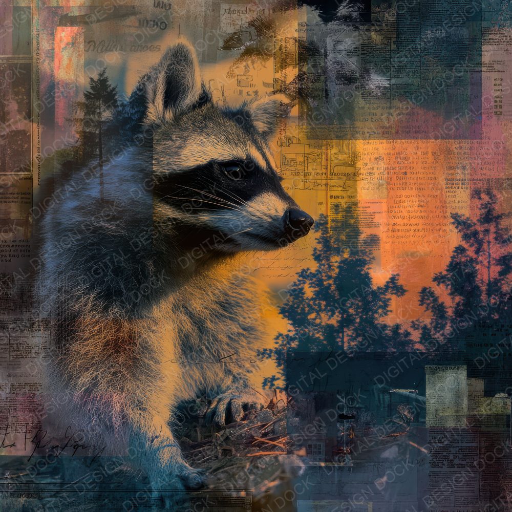 Collage Raccoon Urban Suburbs Digital Paper Pack (DDD001137)