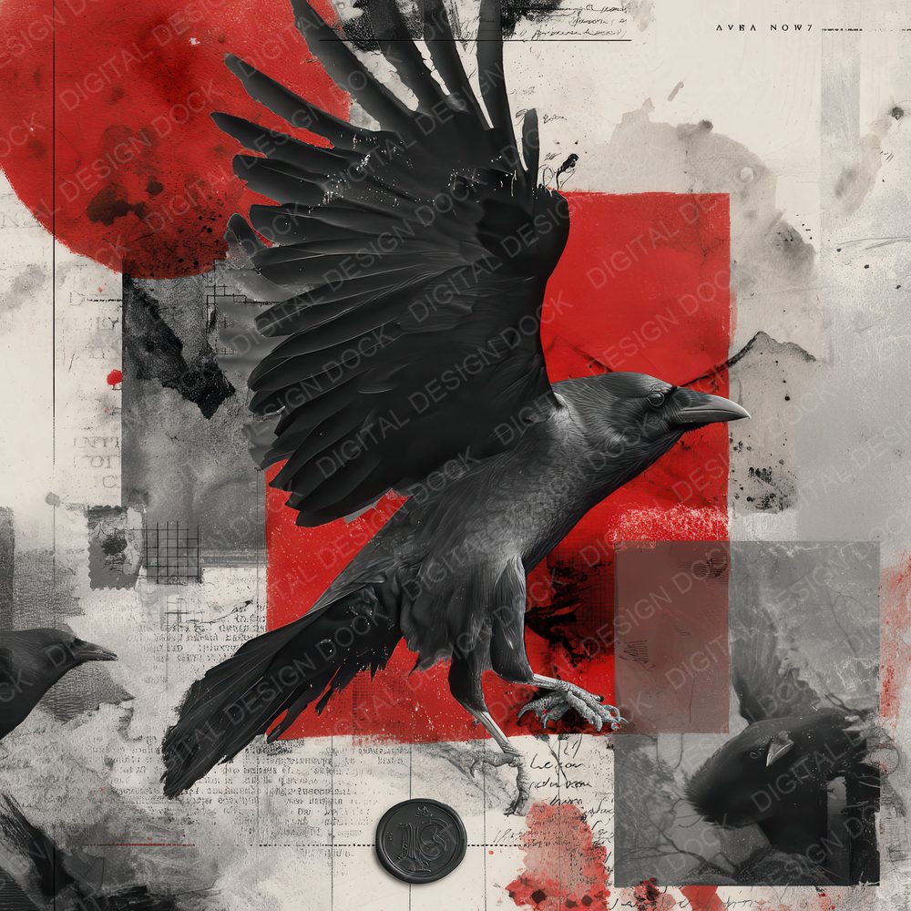 Collage Raven Inked Ephemera Digital Paper Pack (DDD001139)